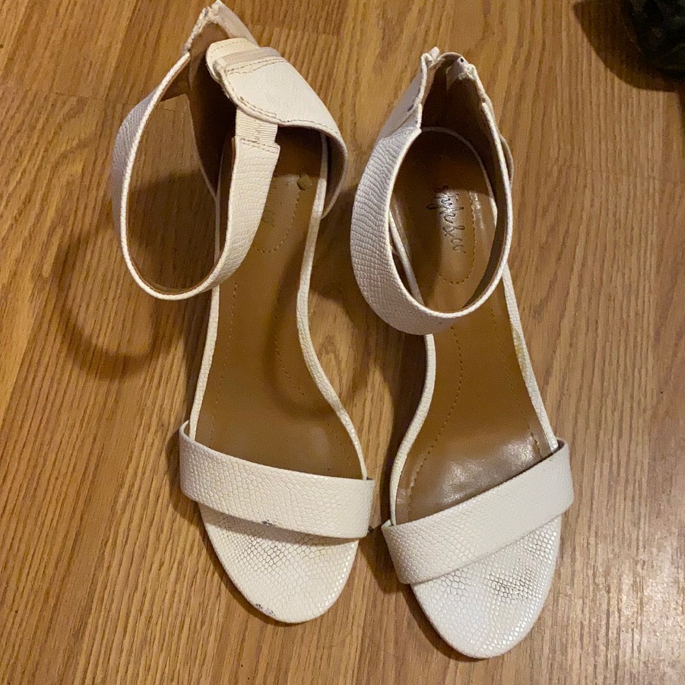 white heeled sandals